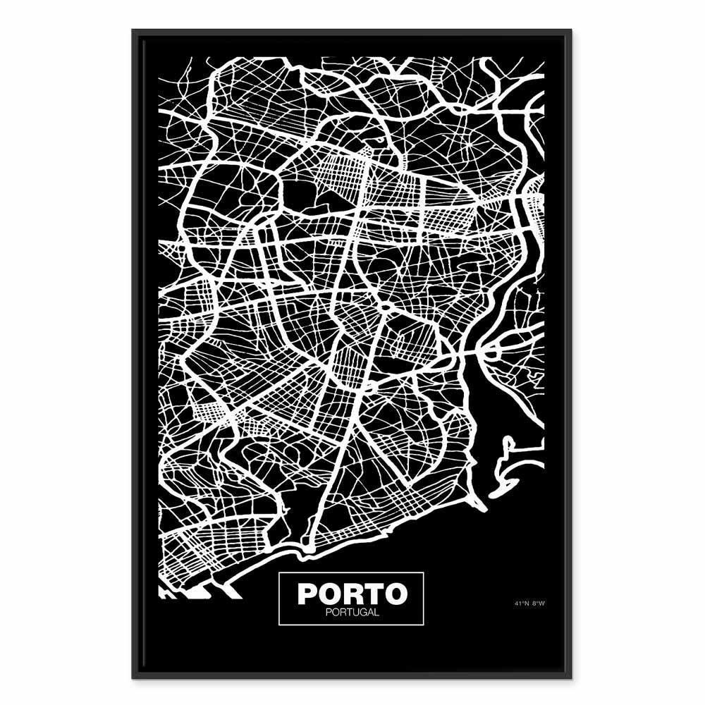 Leinwandbild - Negative Map: Porto (1 Part) Vertical