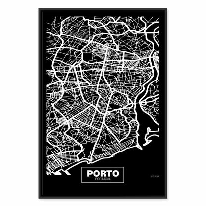 Leinwandbild - Negative Map: Porto (1 Part) Vertical