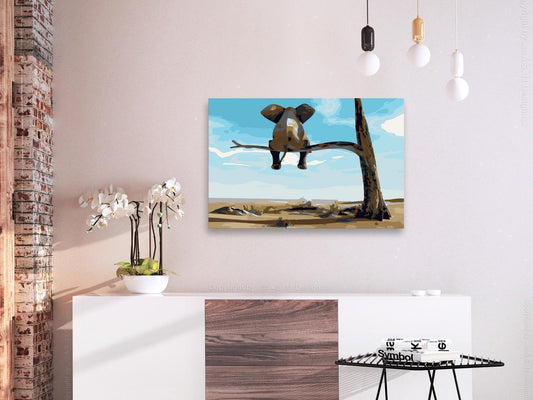 Märchenhafter Elefant auf dem Baum Wandbild zum Ausmalen - Fantasievoller Elefant Motiv mit nummerierten Feldern für entspannende Kreativität