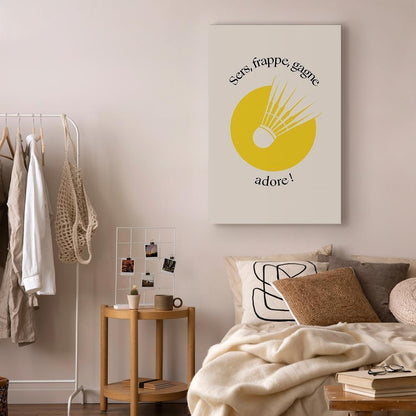 Leinwandbild - Badminton Shuttlecock on a Yellow Circle Background