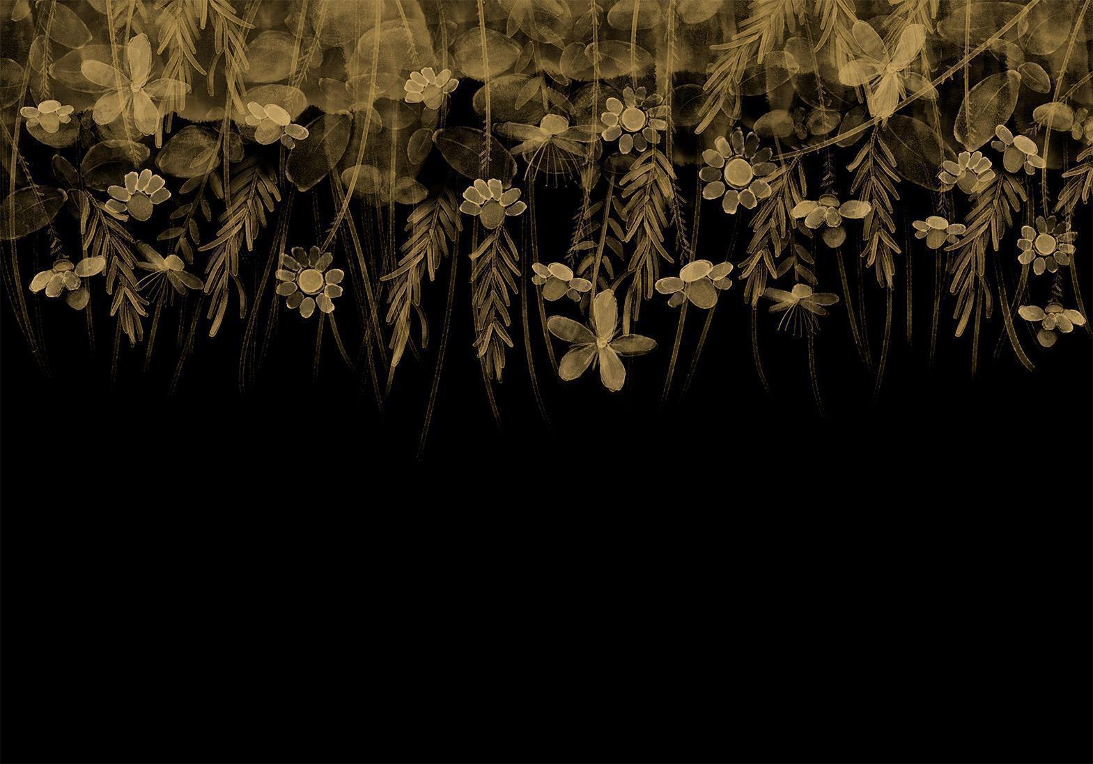 Fototapete - Nature landscape - black abstract nature motif with flowers in sepia Artgeist