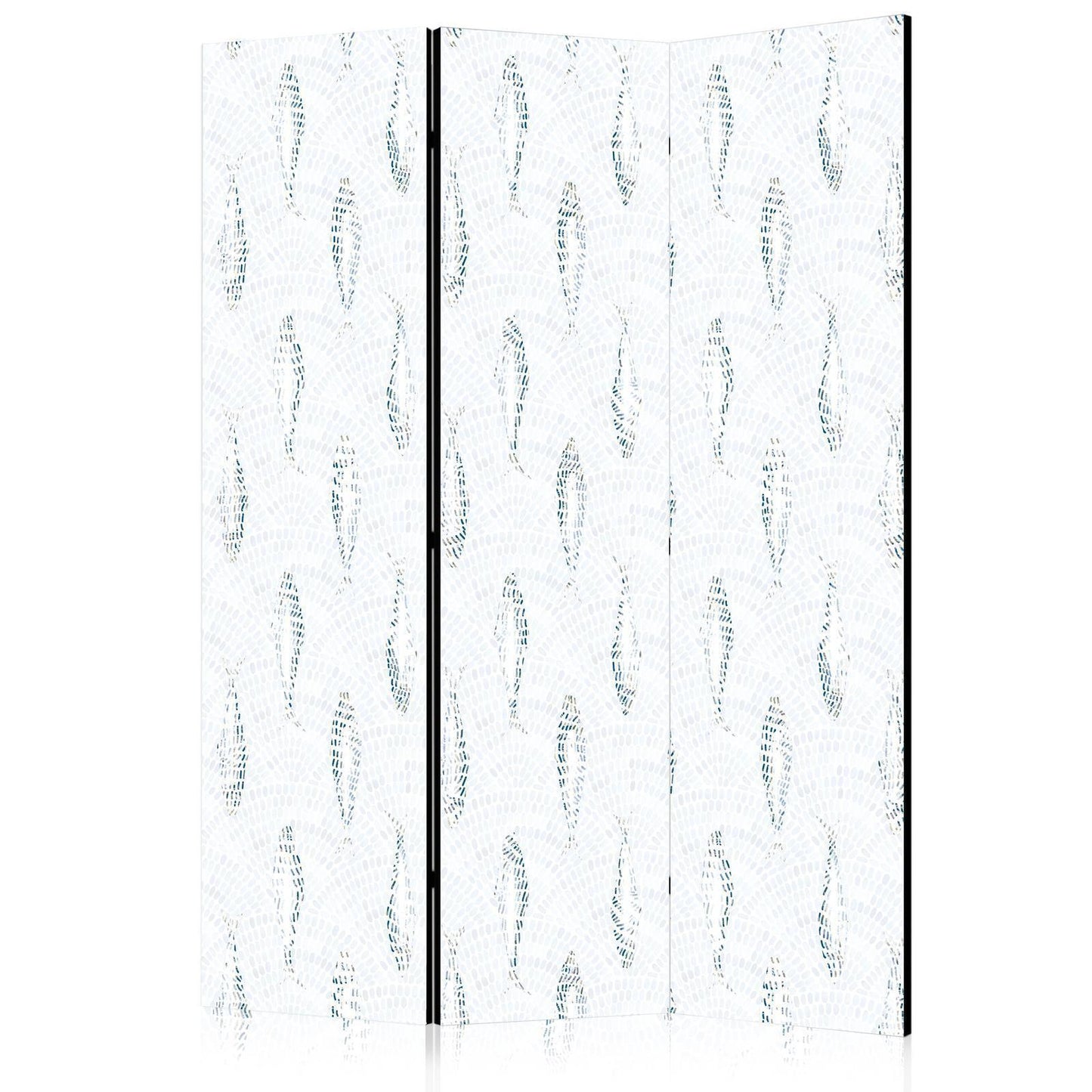Paravent - Delicate Blue Fish - Mosaic Fish in Subtle Blue Color Shades with an Arched Pattern in the Background