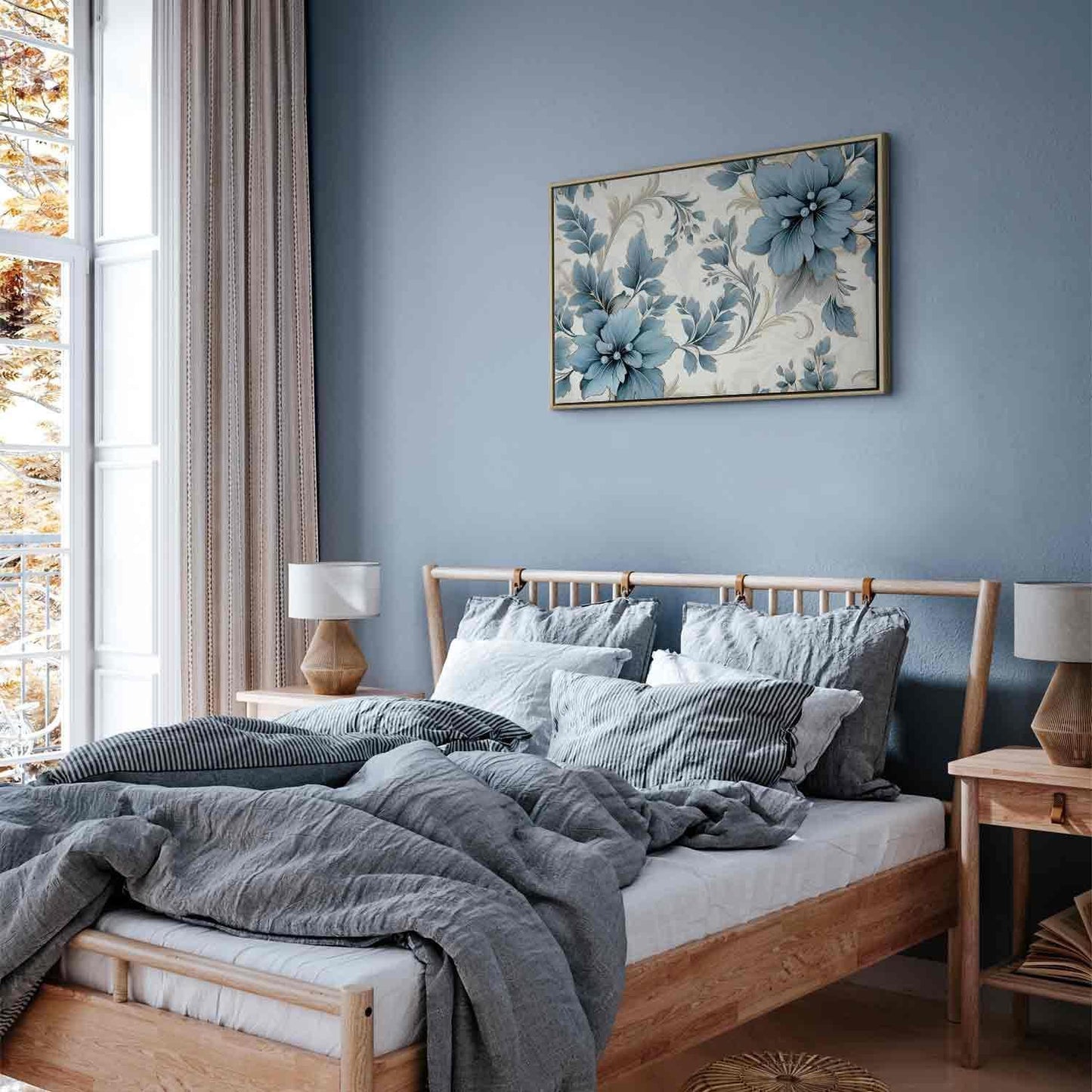 Leinwandbild - Turquoise Flowers in Retro Ambience Floristic Ornaments