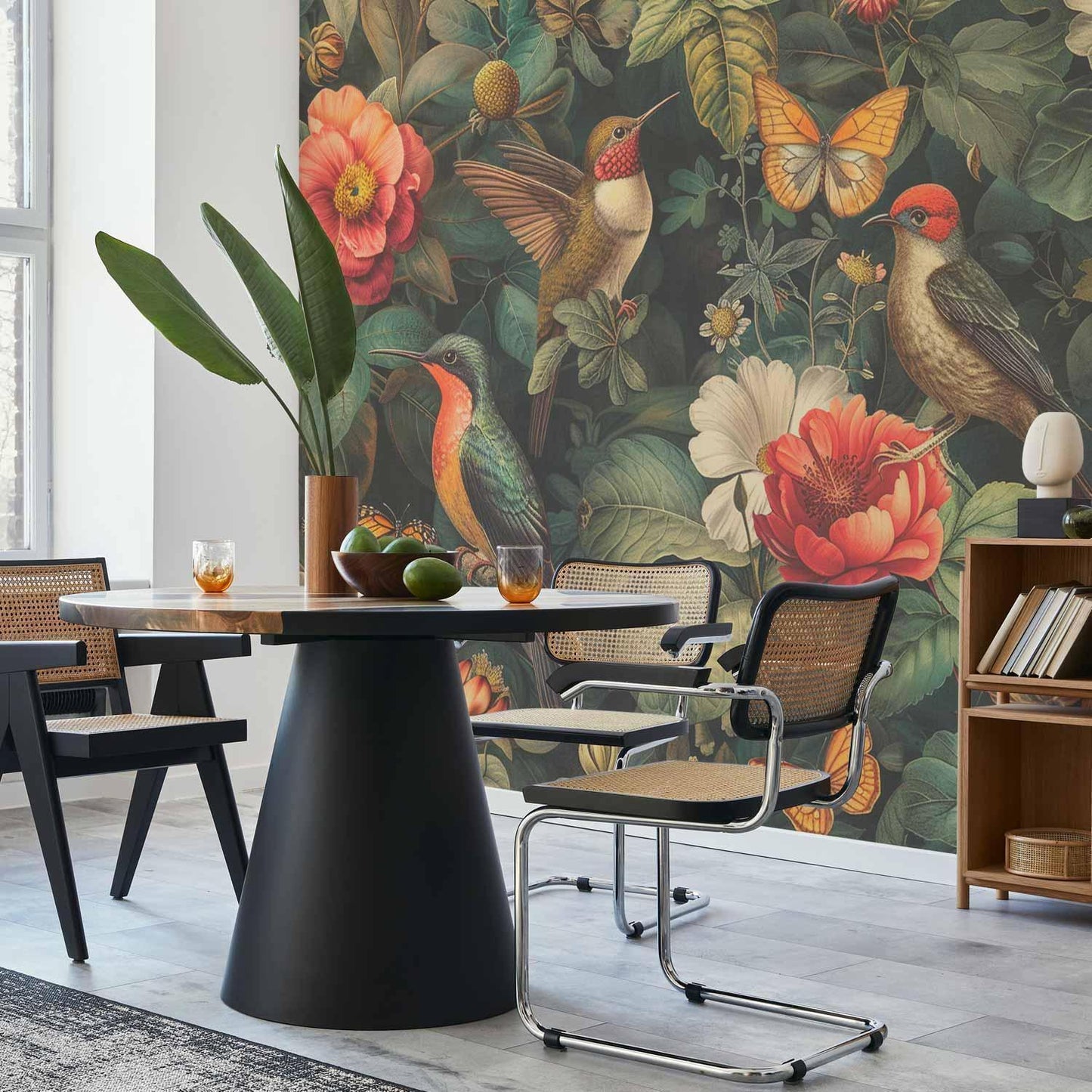 Fototapete - Flowers, birds and butterflies – vintage-style illustration