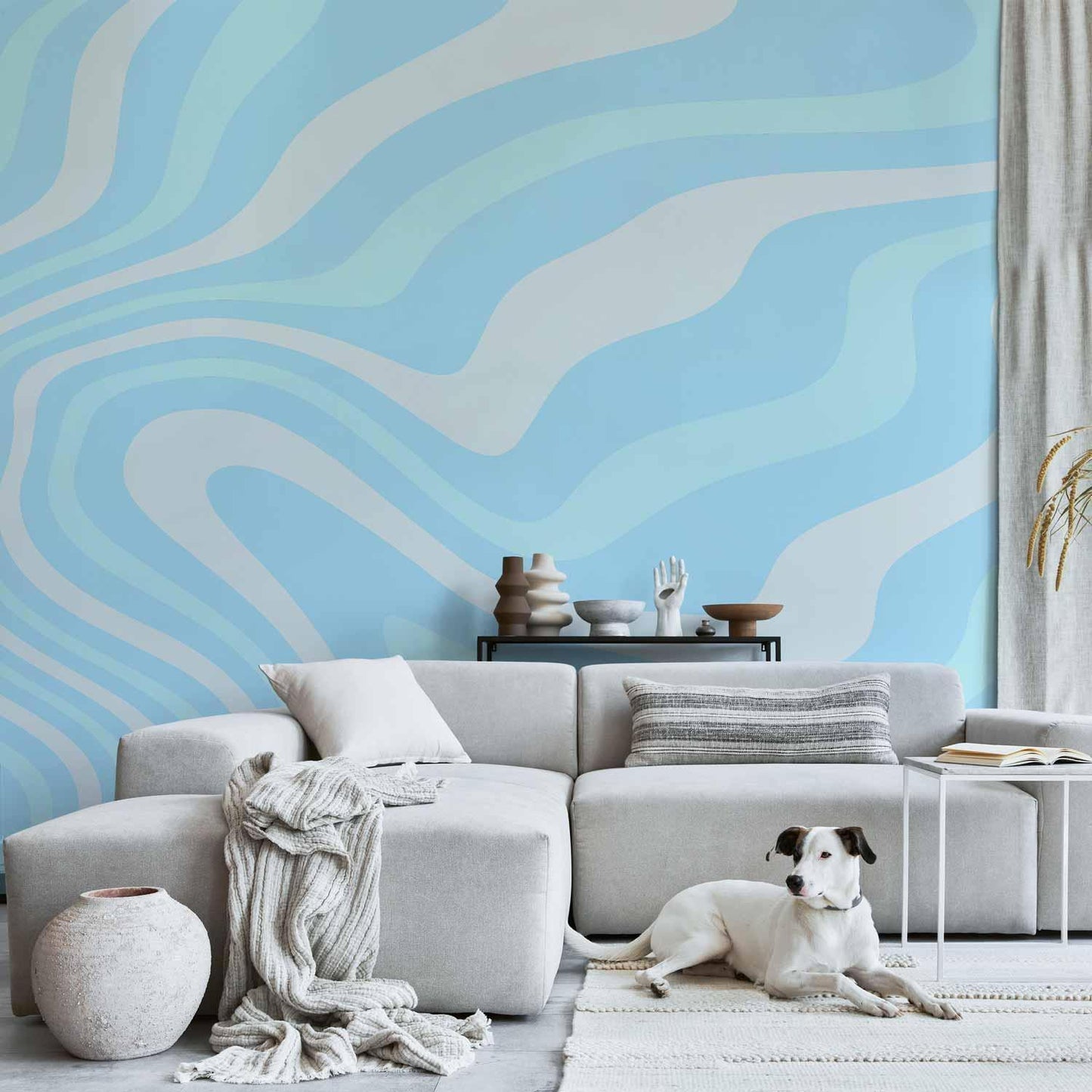Fototapete - Composition in Blues and Whites - Harmonious Abstract Waves in a Cool Color Tone Artgeist