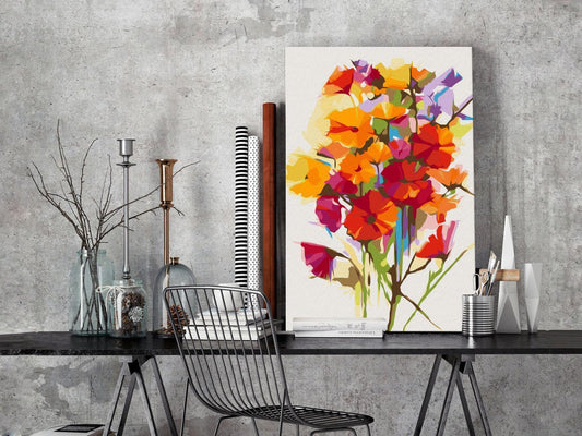 Malen nach Zahlen Sommerblumen in voller Blüte - Detailansicht des farbenfrohen Blumen-Motivs