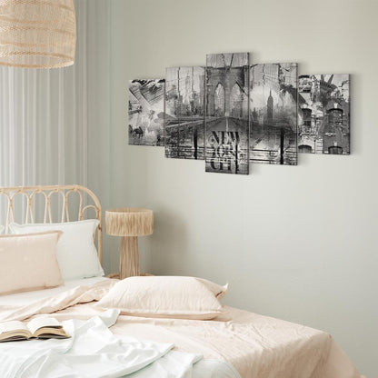 Leinwandbild - New York City Collage (5 Parts) Wide Black and White