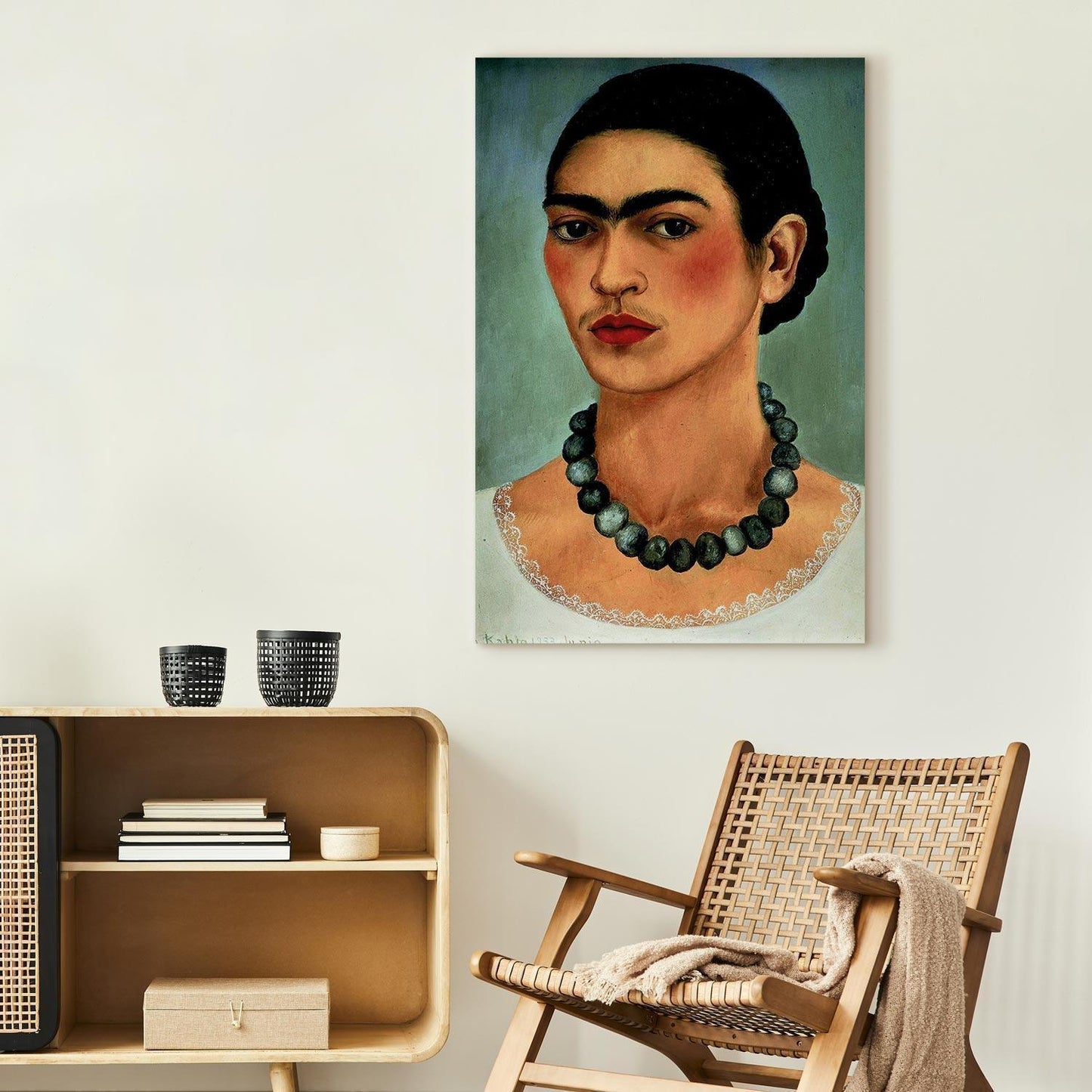 Leinwandbild - Frida Kahlo – Self-Portrait with Beaded Necklace