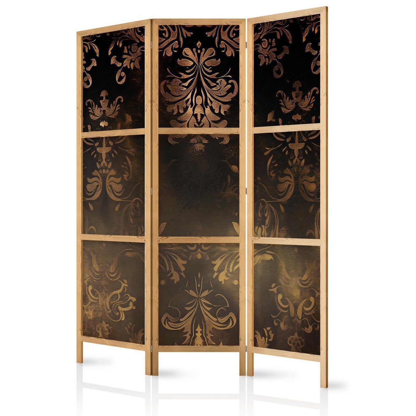 Japanischer Paravent - Floral Ornaments Carved in Delicate Sepia and Brown Shades Artgeist