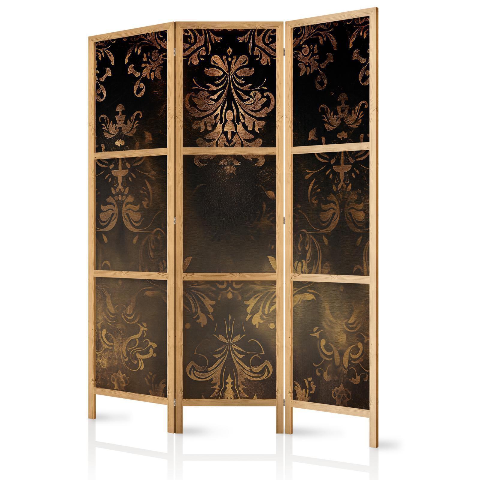 Japanischer Paravent - Floral Ornaments Carved in Delicate Sepia and Brown Shades Artgeist
