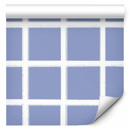 Tapete - Lines and Symmetry - Expressive White Grid on a Blue Background Artgeist