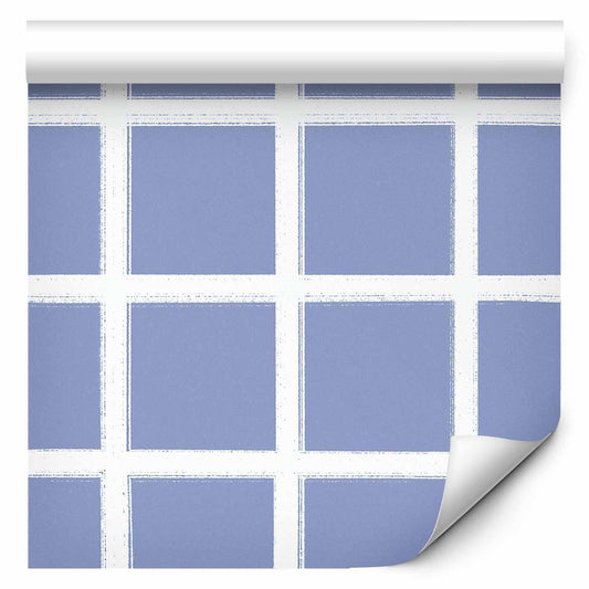 Tapete - Lines and Symmetry - Expressive White Grid on a Blue Background Artgeist