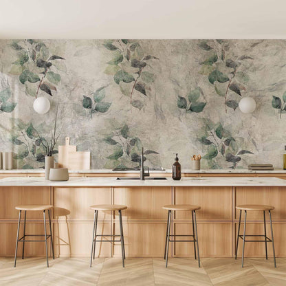 Fototapete - Statue of nature - plant motif with green leaves with grey patterns