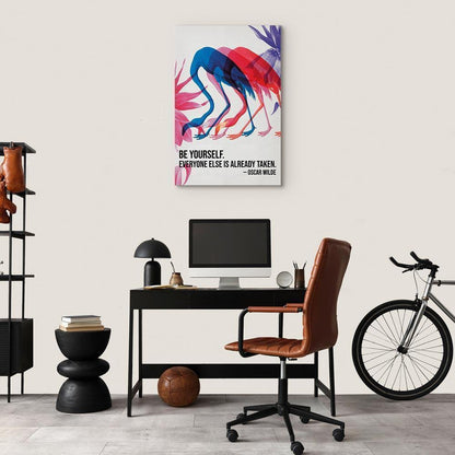 Leinwandbild - Colorful Flamingos - Inspirational Quote with Colorful Bird Silhouettes