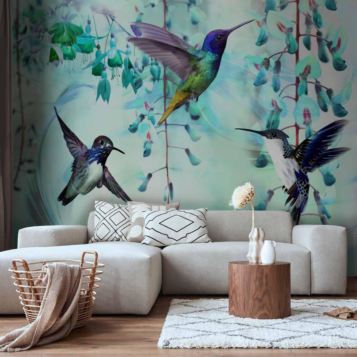 Fototapete - Flying Hummingbirds (Green) Artgeist