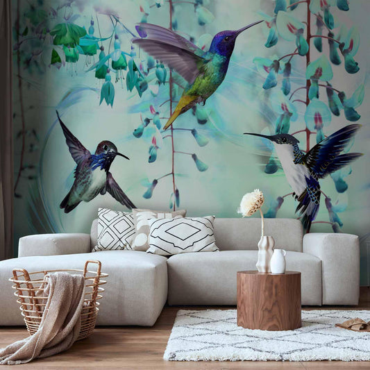 Fototapete - Flying Hummingbirds (Green) Artgeist