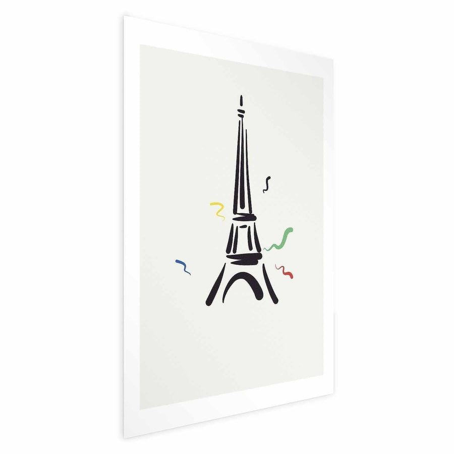 Poster - Black Illustration of the Eiffel Tower on a Light Background Artgeist