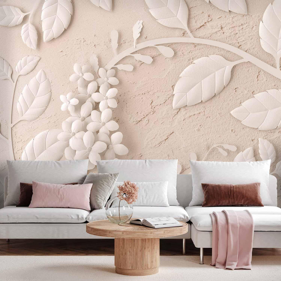 Fototapete „Paper Flowers Beige“ – Blumige Eleganz in zarten Tönen