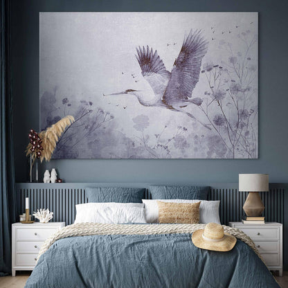 Wandbild XXL - Majestic flight - a crane in flight in monochrome
