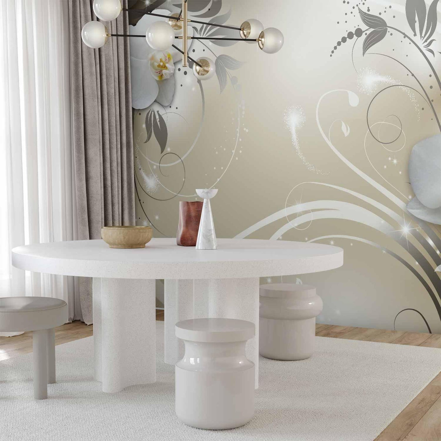 Fototapete Goldene Orchideen - Elegante Blütenpracht mit Goldakzenten