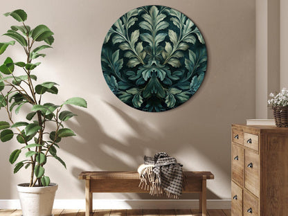 Rundes Bild - Dark Green Victorian Leaves: Botanical Carved Composition