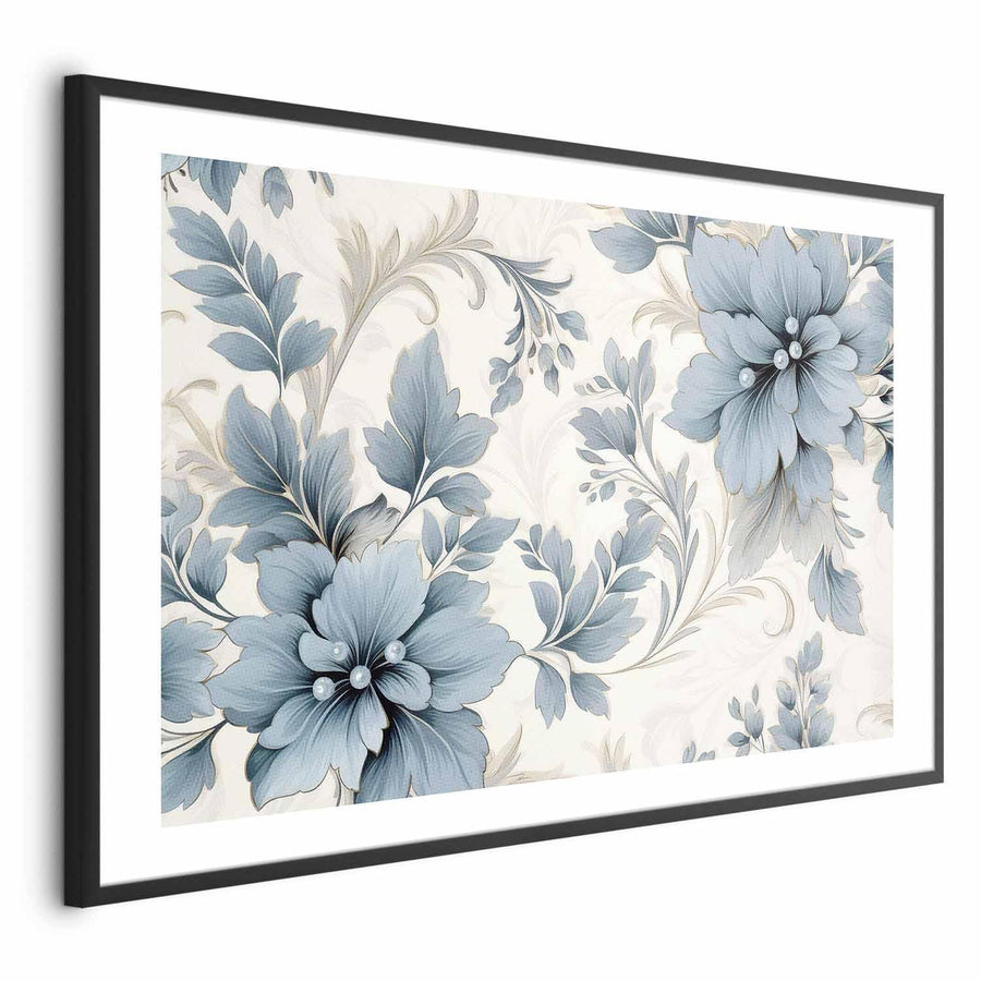 Poster - Turquoise Ornamental Retro Flowers Artgeist