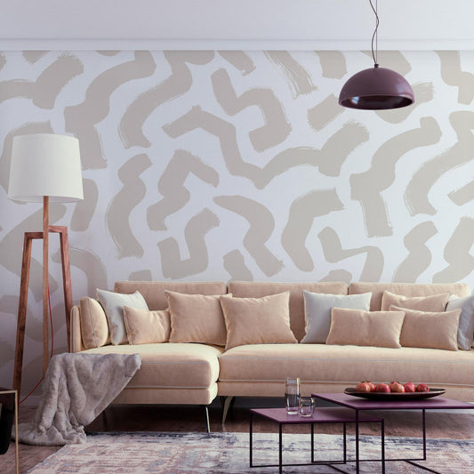 Fototapete - Abstract composition - beige patterns in shapes on a white background Artgeist