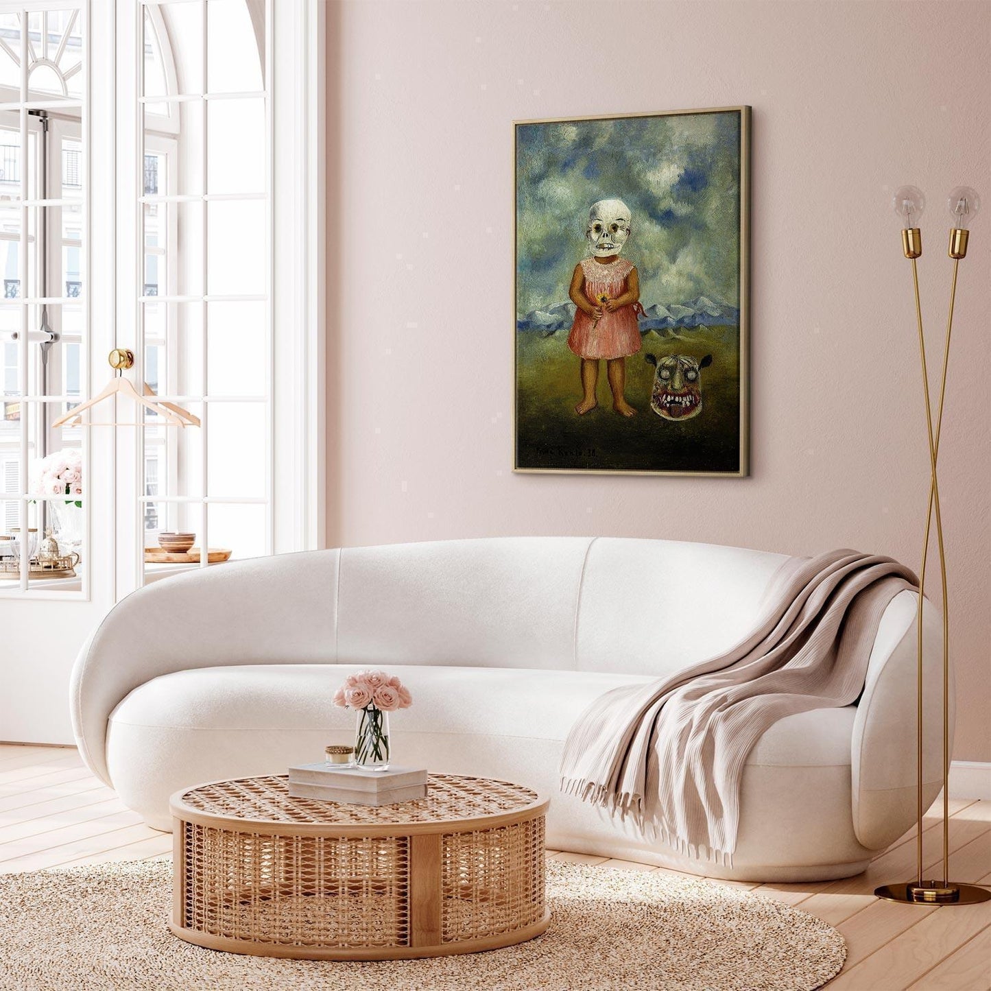 Leinwandbild - Frida Kahlo – Girl with Death Mask (She Plays Alone)