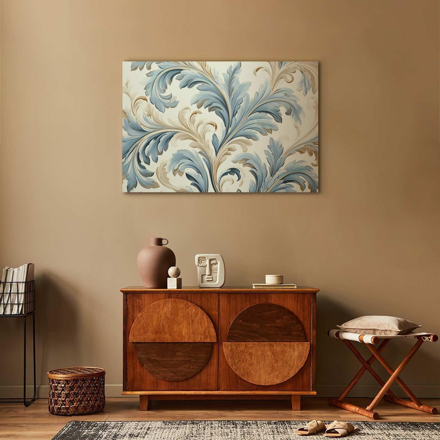 Leinwandbild - Baroque Ornaments in Light Cream-Blue Hues