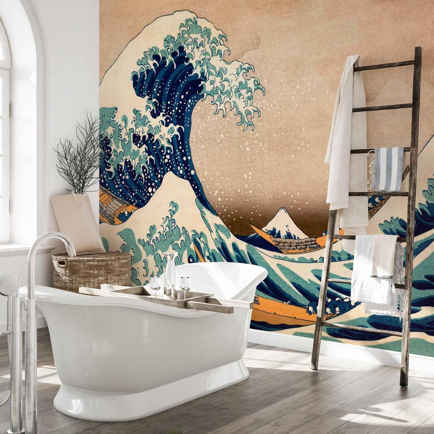 Fototapete Die große Welle von Kanagawa – Hokusai Kunstdruck in Blau & Weiß