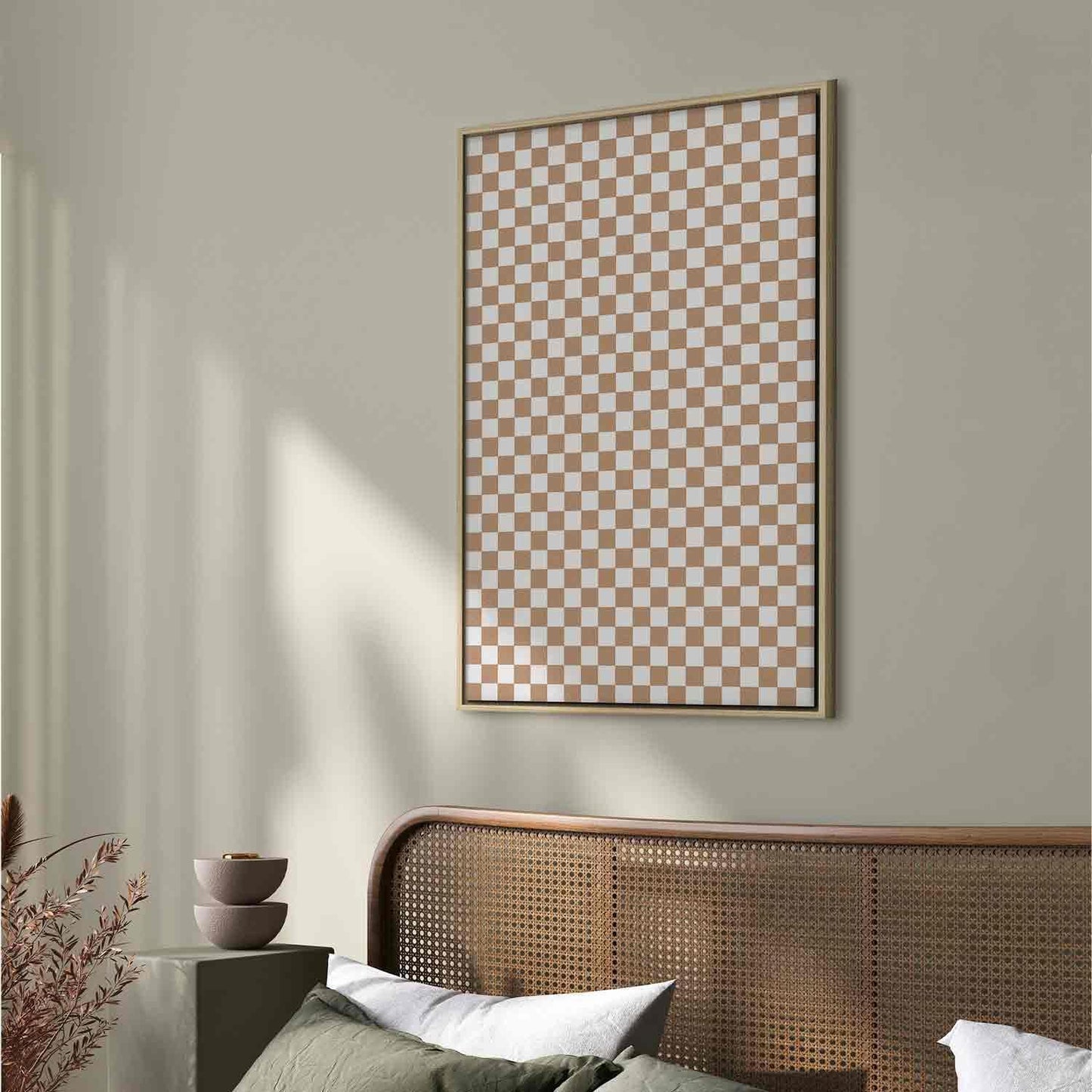 Leinwandbild - Checkerboard Pattern - Brown-White Grid with a Subtle Noise