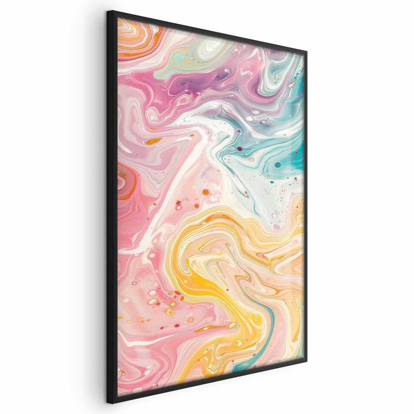 Poster - Colorful Chaos - dynamic shapes in shades of pink, yellow, and blue