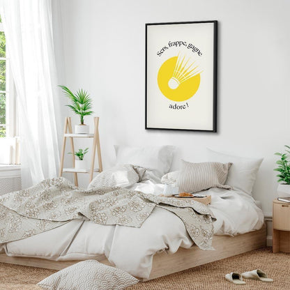 Leinwandbild - Badminton Shuttlecock on a Yellow Circle Background