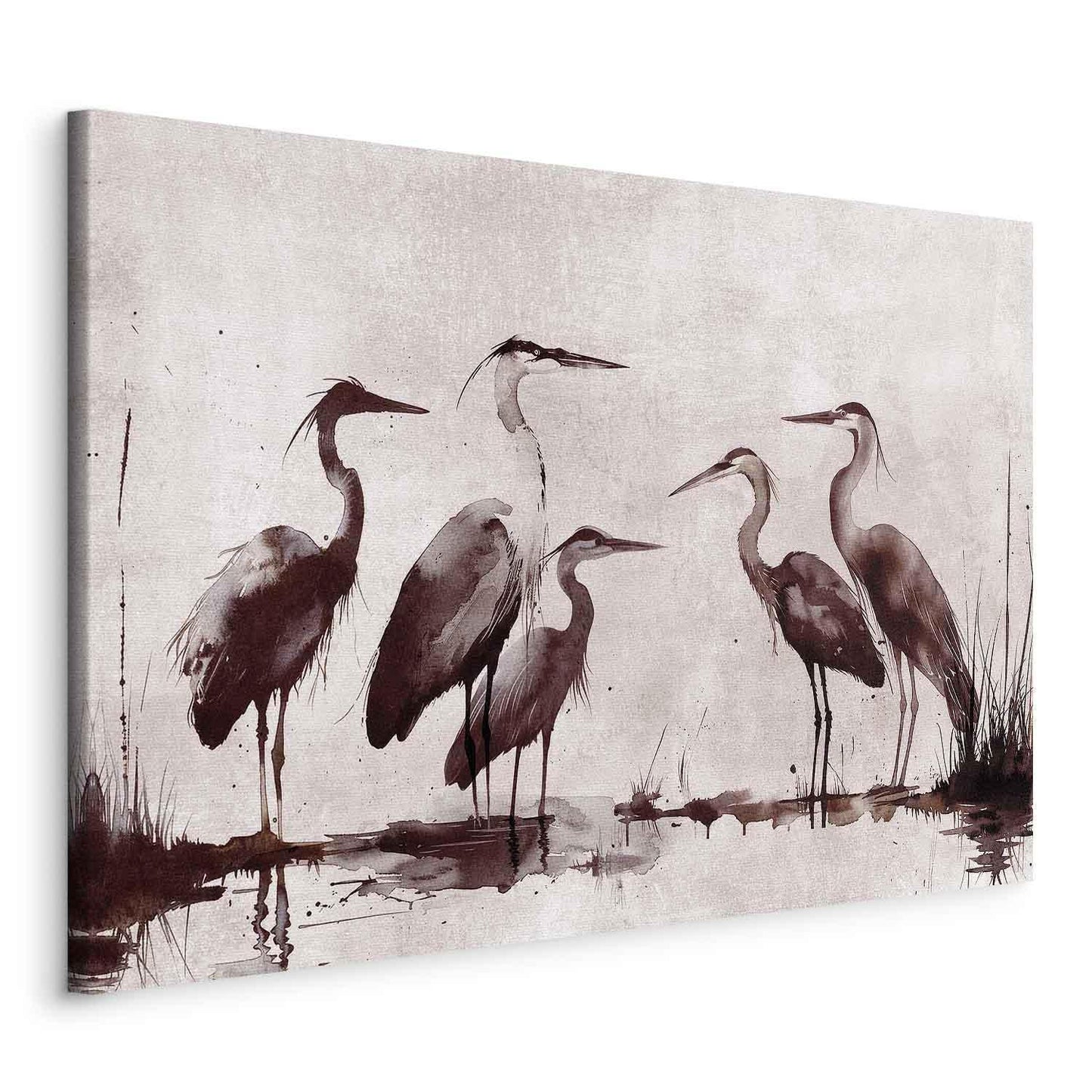 Leinwandbild - Herons painted with ink