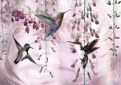 Fototapete - Flying Hummingbirds (Pink) Artgeist