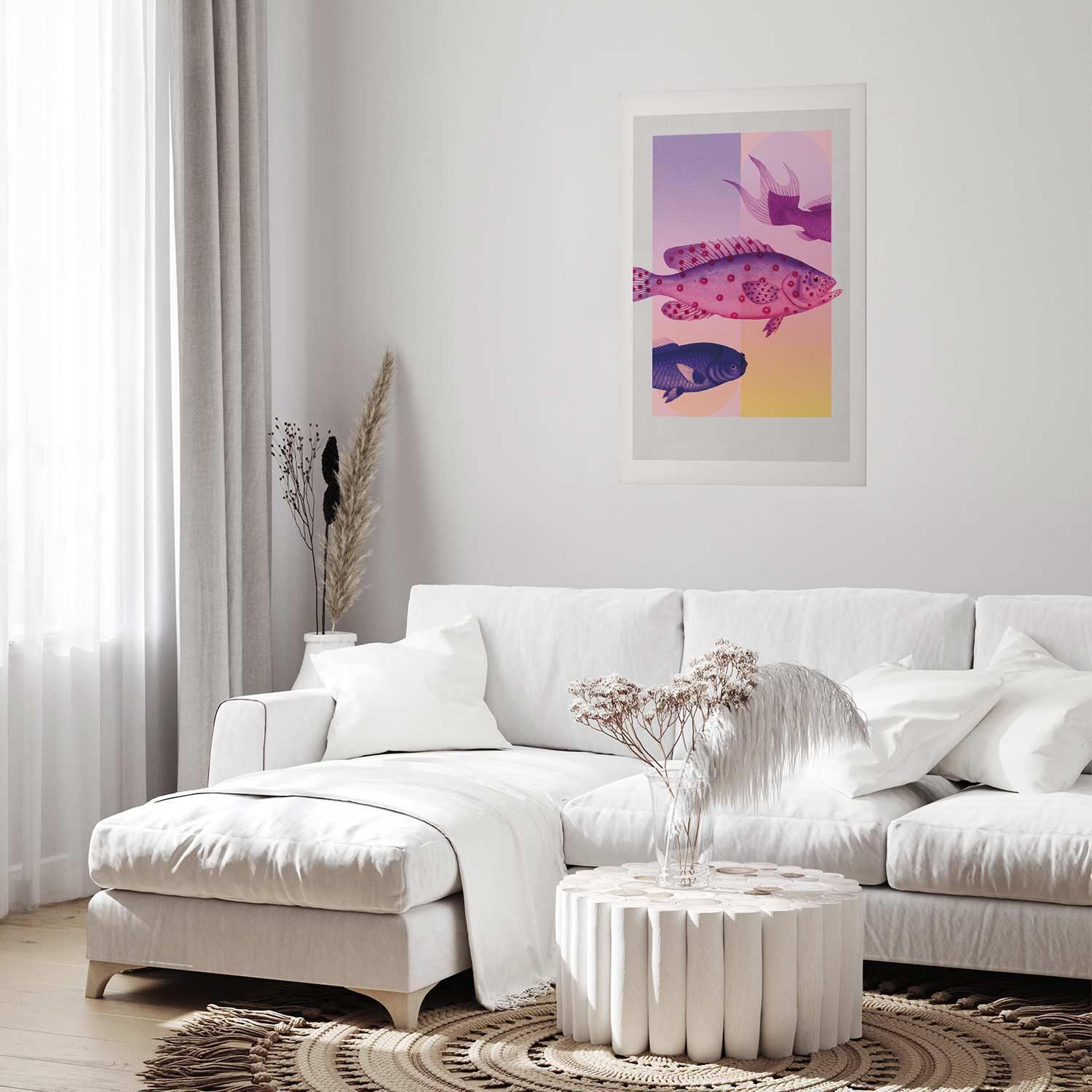 Poster - Fantastic Fish - artistic illustration of fish on a colorful background Artgeist