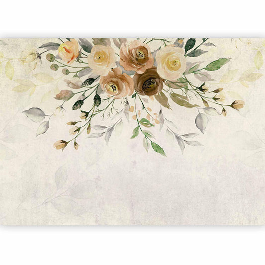 Fototapete - Summer bloom - retro floral motif with flowers and leaves with patterns