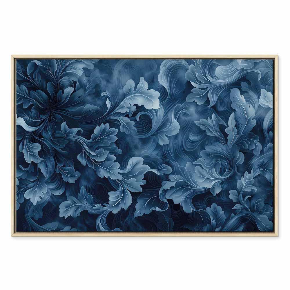 Leinwandbild - Abstract Ornaments Dark Blue Victorian Leaves