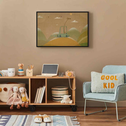 Leinwandbild - Dreamy Traveler - A Cheerful Giraffe Driving a Car on a Sunny Day Artgeist