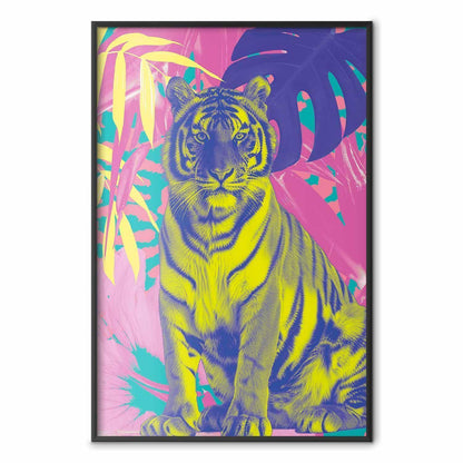 Poster - Colorful Tiger - intense colors of a tiger surrounded by tropical plants
