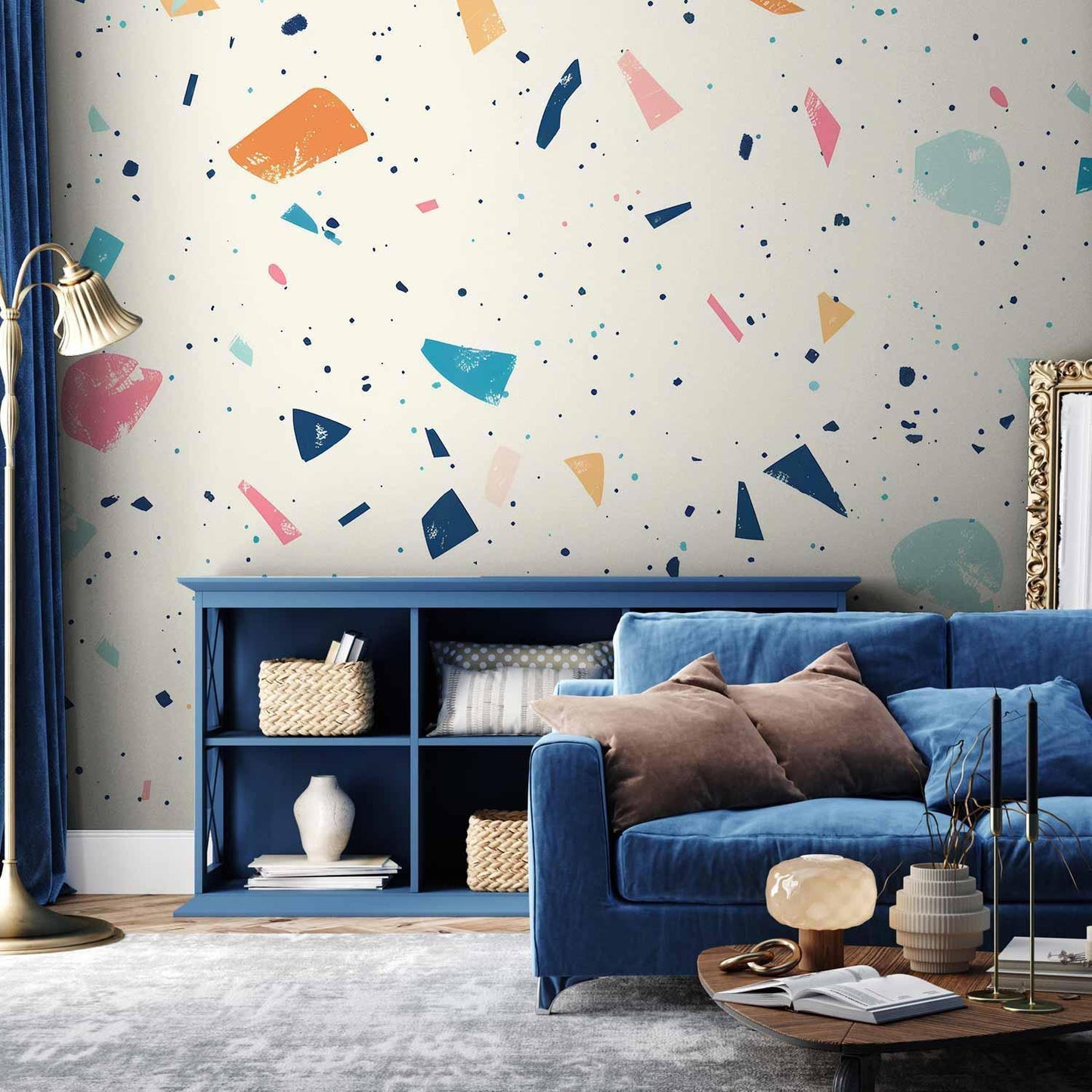 Fototapete - Terrazzo with Multicolored Large Elements Cheerful Pattern on a Light Background Artgeist