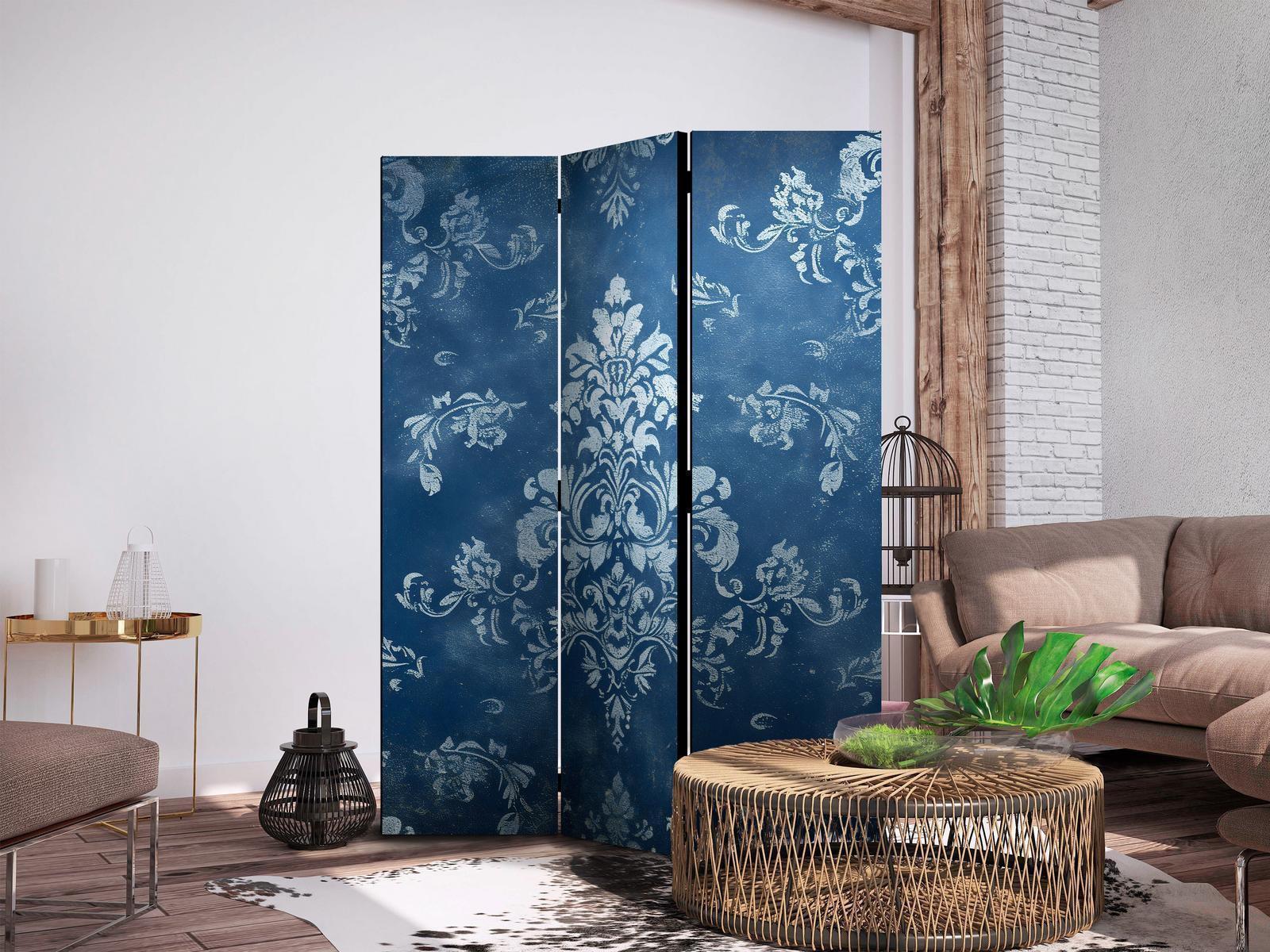 Paravent - Retro Ornament - Decorative Motif in Rubbed Blues Artgeist