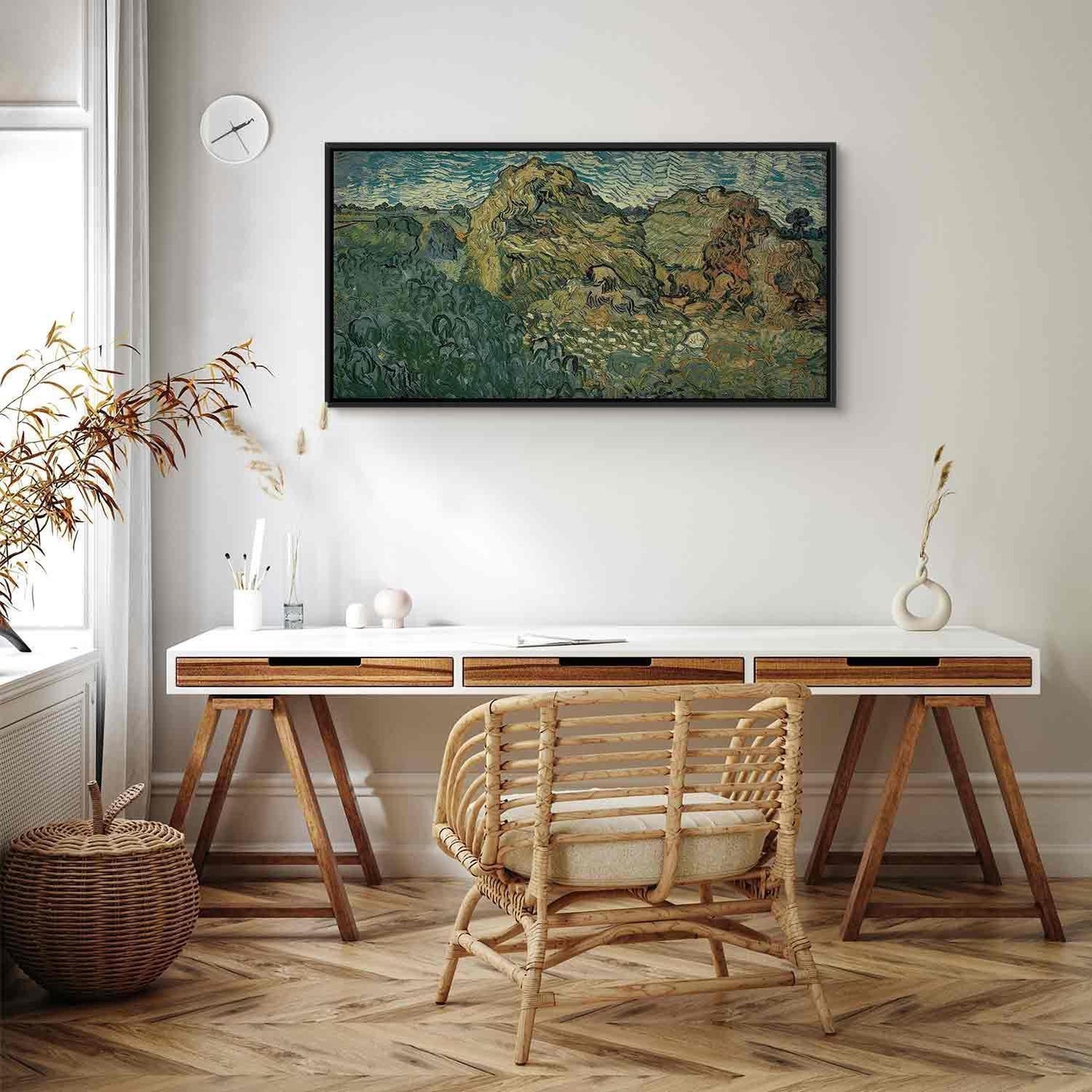 Leinwandbild - Vincent Van Gogh – Field with Wheat Stacks