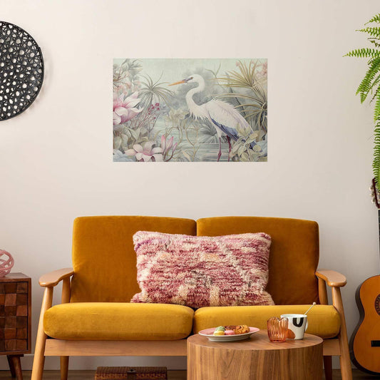 Poster - Heron Wading in a Pond - illustration in light colors Artgeist