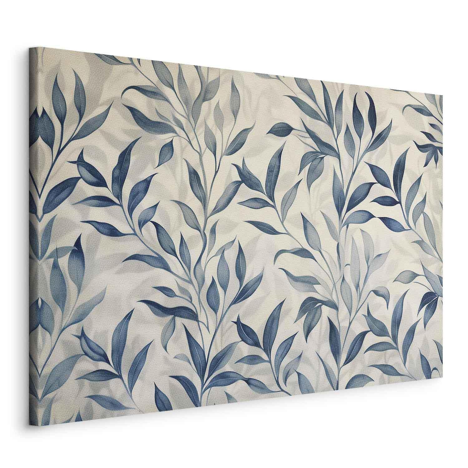 Leinwandbild - Leaves in Blue Color Delicate Botanical Motif Artgeist