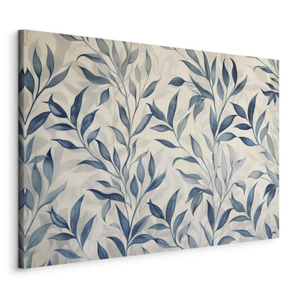 Leinwandbild - Leaves in Blue Color Delicate Botanical Motif Artgeist