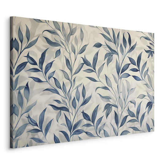 Leinwandbild - Leaves in Blue Color Delicate Botanical Motif Artgeist