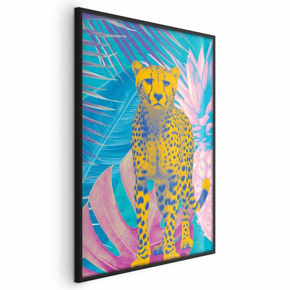 Poster - Exotic Leopard - colorful portrait of a cheetah against tropical leaves