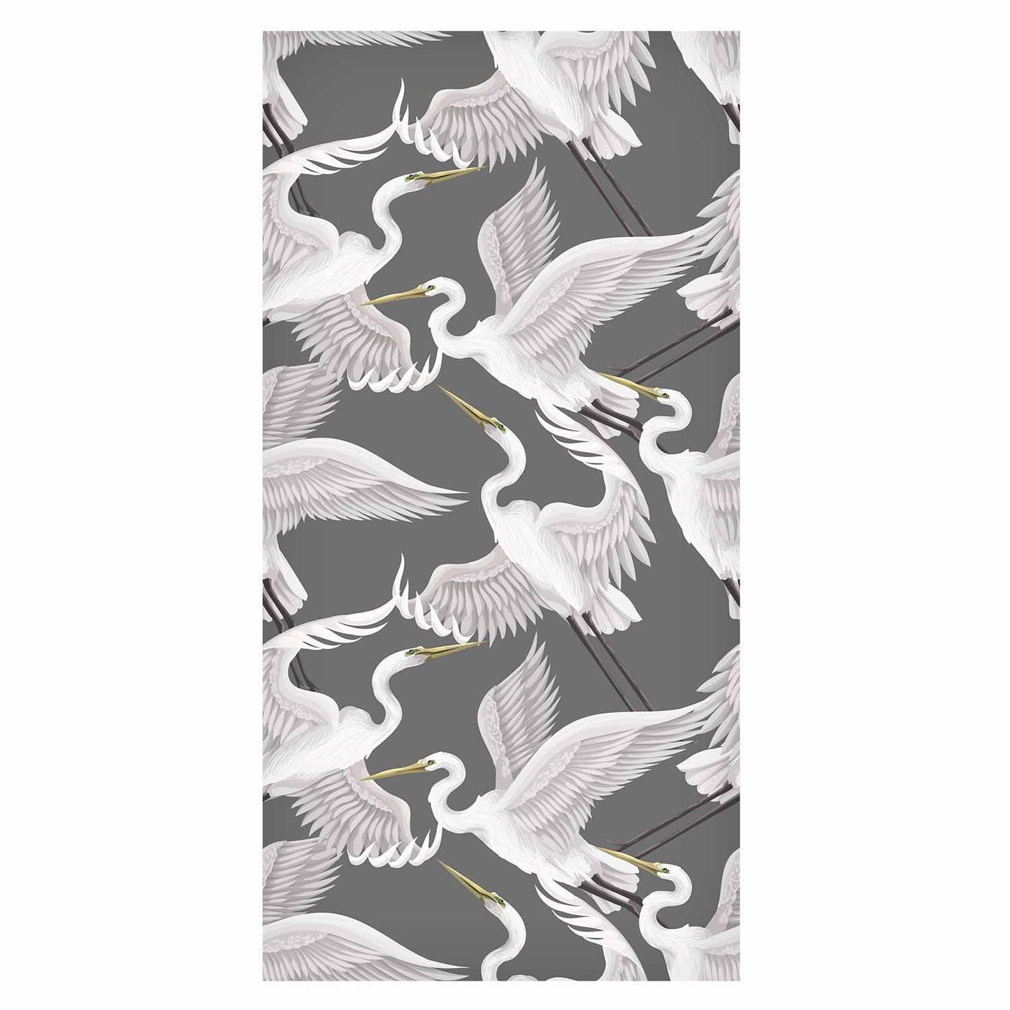 Tapete - Flying birds – a delicate pattern of white and grey herons on a grey background