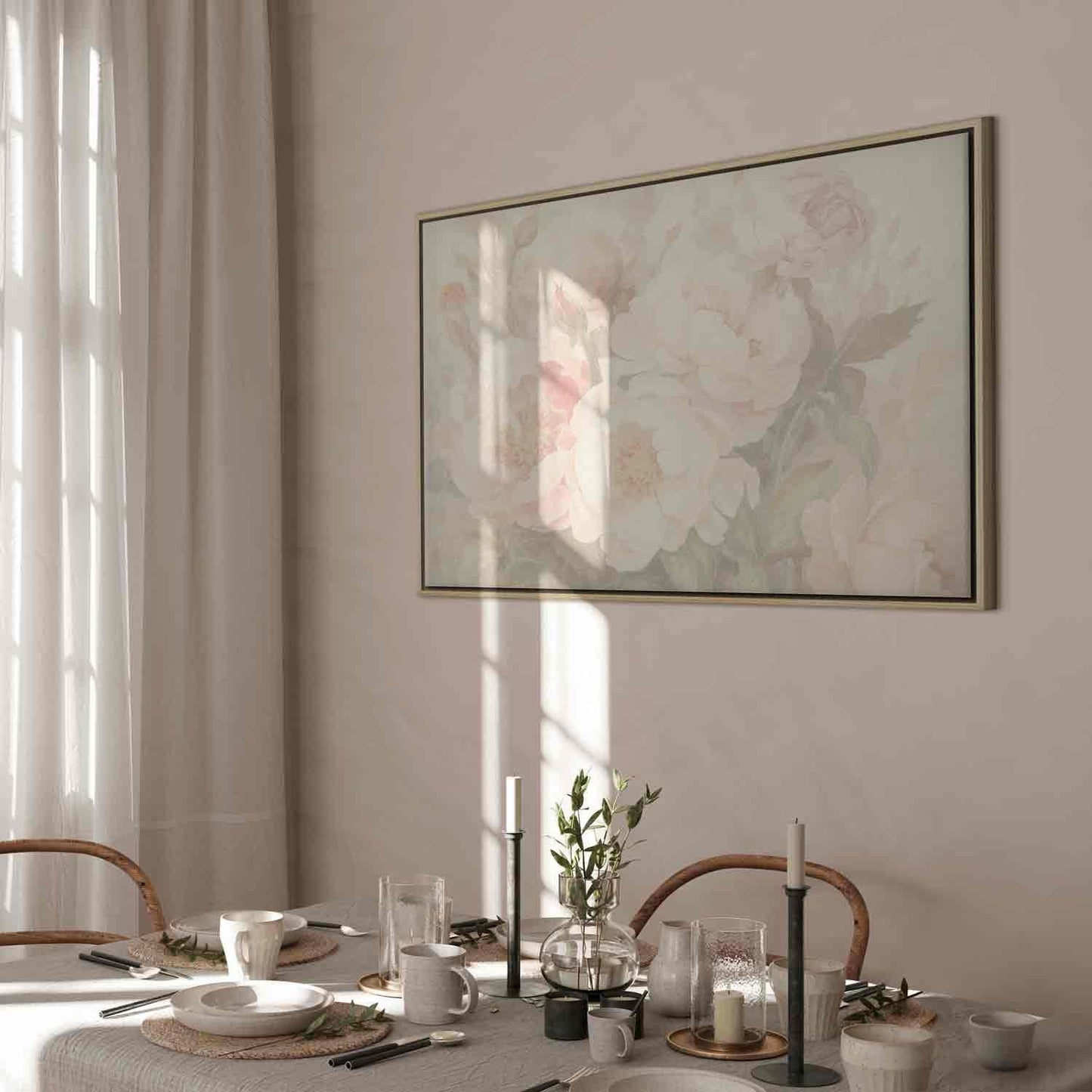 Leinwandbild - Peonies in the mist